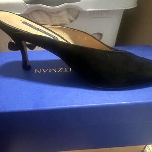 Stuart Weitzman Black Pointed Toe Suede Mules